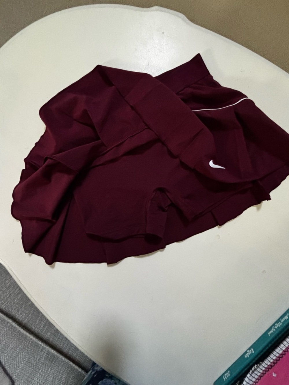 Nike Tennis Skirt, Maroon with White Piping, XS - Picture 3 of 6